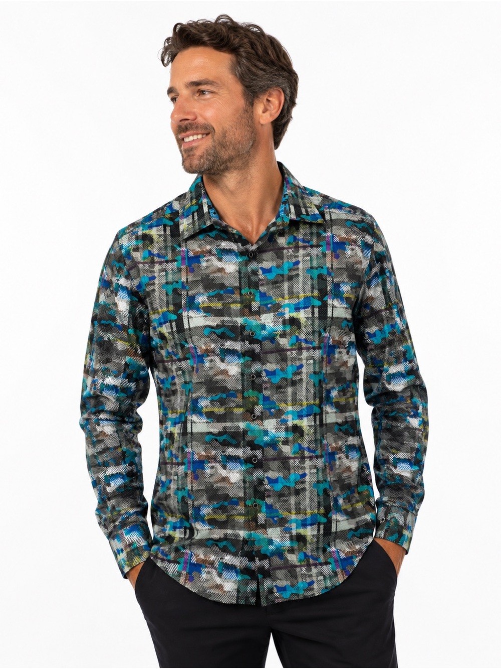 Robert Graham Men’s Multi-Blue Printed Button-Down Shirt size 2XL